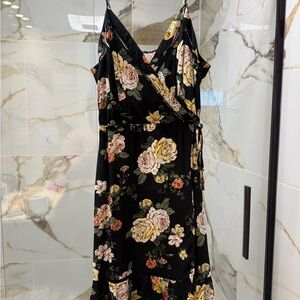 Floral Black Wrap Dress